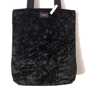 Victorias Secret Tote Bag Black Velvet Chevron NWT